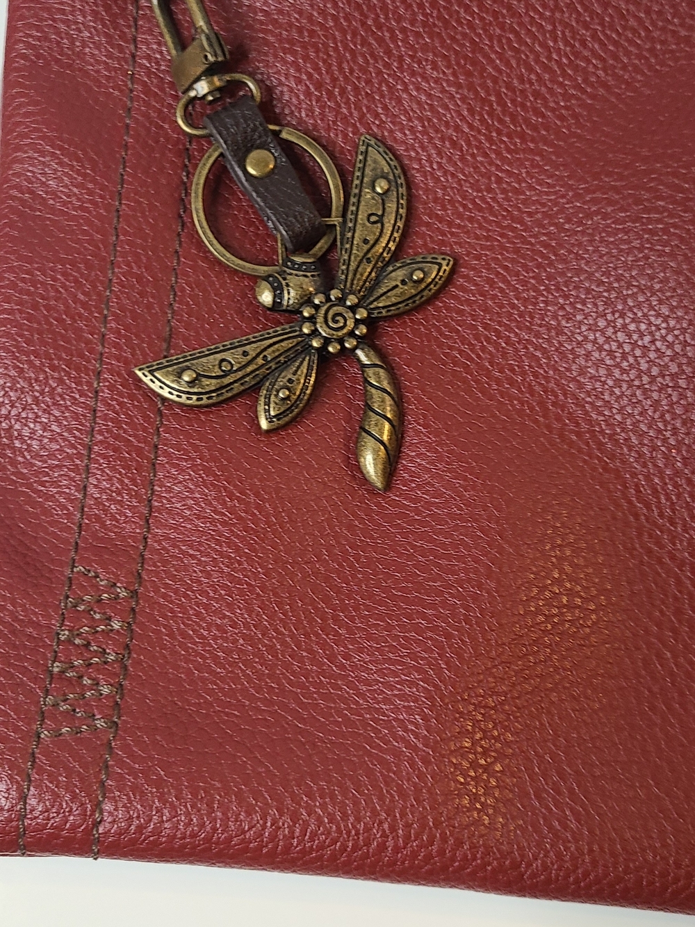 Chala Red Leather Bag with Decorative Dragonfly Charm